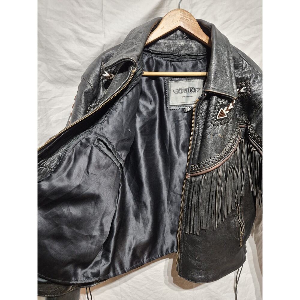 Womens Leather Jacket Fringe Stitching Bead Size 22 With Removable Liner Western - Picture 9 of 16